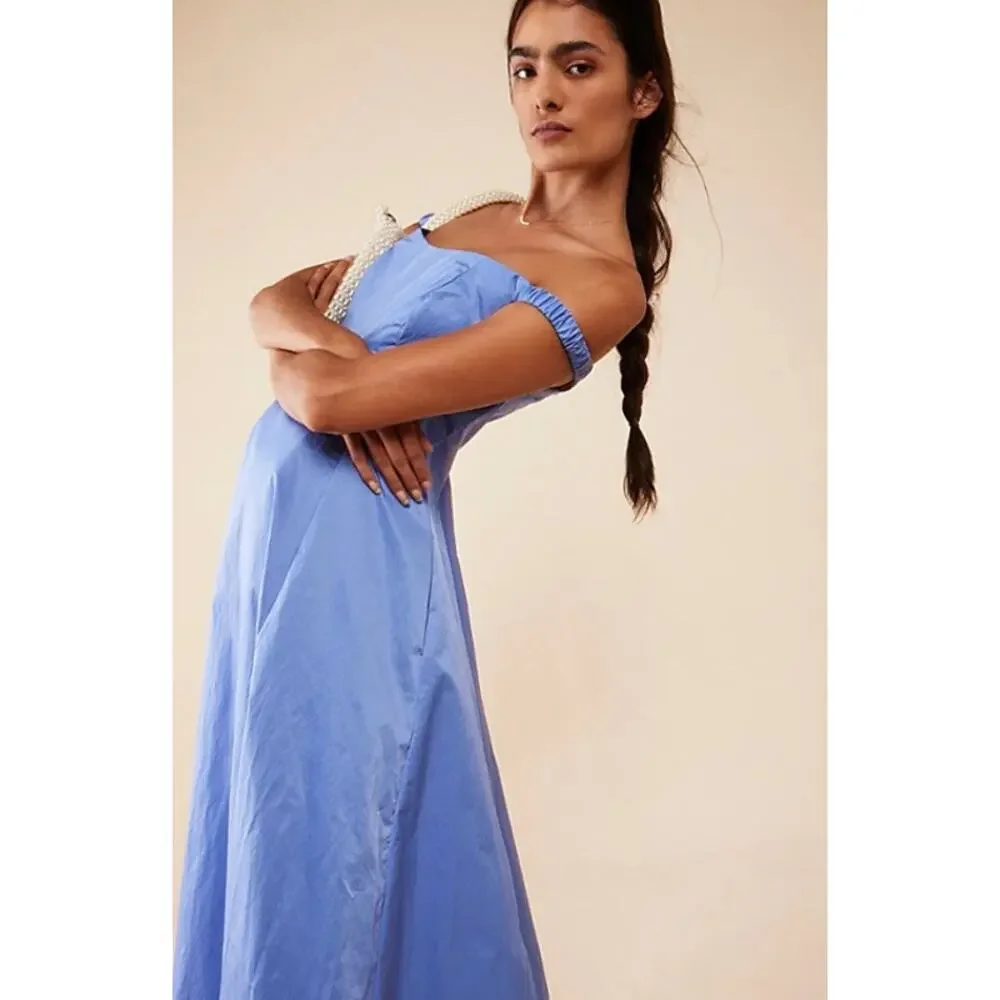 Free People Alinda Dress Ruched Off The Shoulder Fit and Flare Midi Size‎ 2 NWOT - Picture 4 of 7